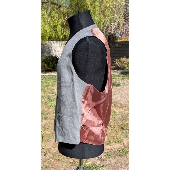 Vintage 4-Pocket Mens Sz40 M/Lg Suit Gray Crosshatch Vest 6-button Waistcoat EUC - Picture 3 of 6